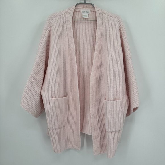 Softies Sweaters - Softies 28" Rib Chenille Kimono Cardigan Sweater sz S/M Blush Pink Open Front